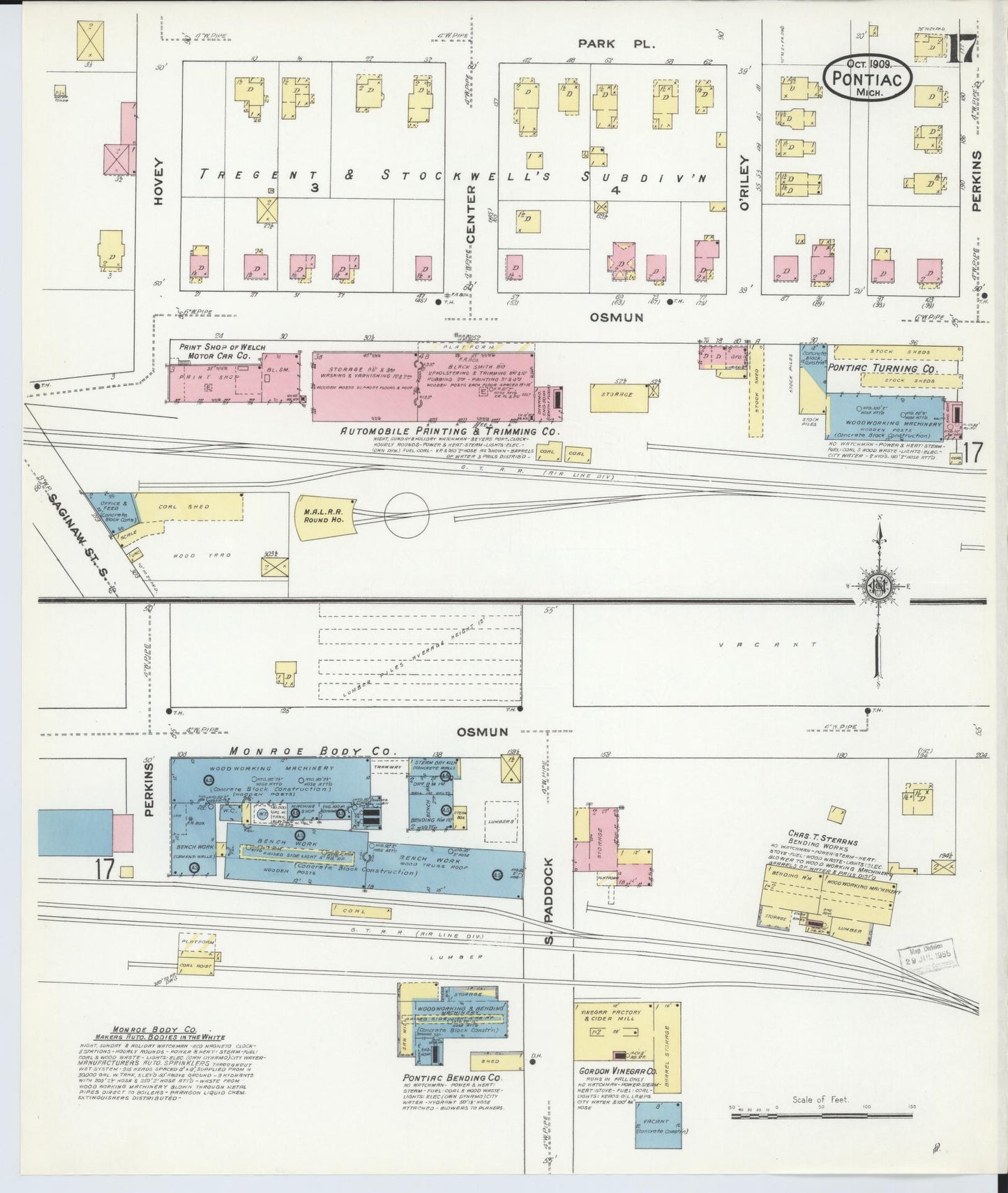 Sanborn Fire Insurance Map from Pontiac, Oakland County, Michigan (1909), Sheet #0017 - Complete Map Set gallery image, historic Sanborn map, vintage wall art, Michigan Michigan