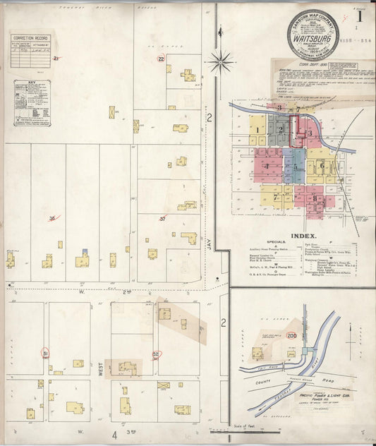 Sanborn Fire Insurance Map from Waitsburg, Walla Walla County, Washington (1933), Sheet #0001 - Complete Map Set gallery image, historic Sanborn map, vintage wall art, Washington Washington