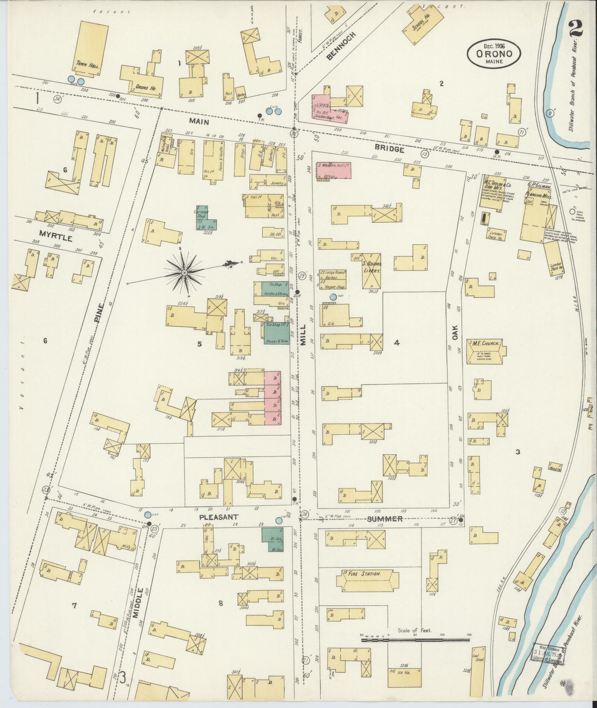 Sanborn Fire Insurance Map from Orono, Penobscot County, Maine (1906), Sheet #0002 - Complete Map Set gallery image, historic Sanborn map, vintage wall art, Maine Maine