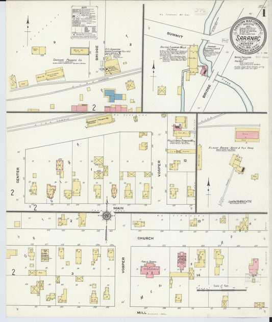 Sanborn Fire Insurance Map from Saranac, Ionia County, Michigan (1910), Sheet #0001 - Historic Sanborn Fire Insurance Map Print, vintage old map wall art, antique decor, genealogy gift, Michigan Michigan map