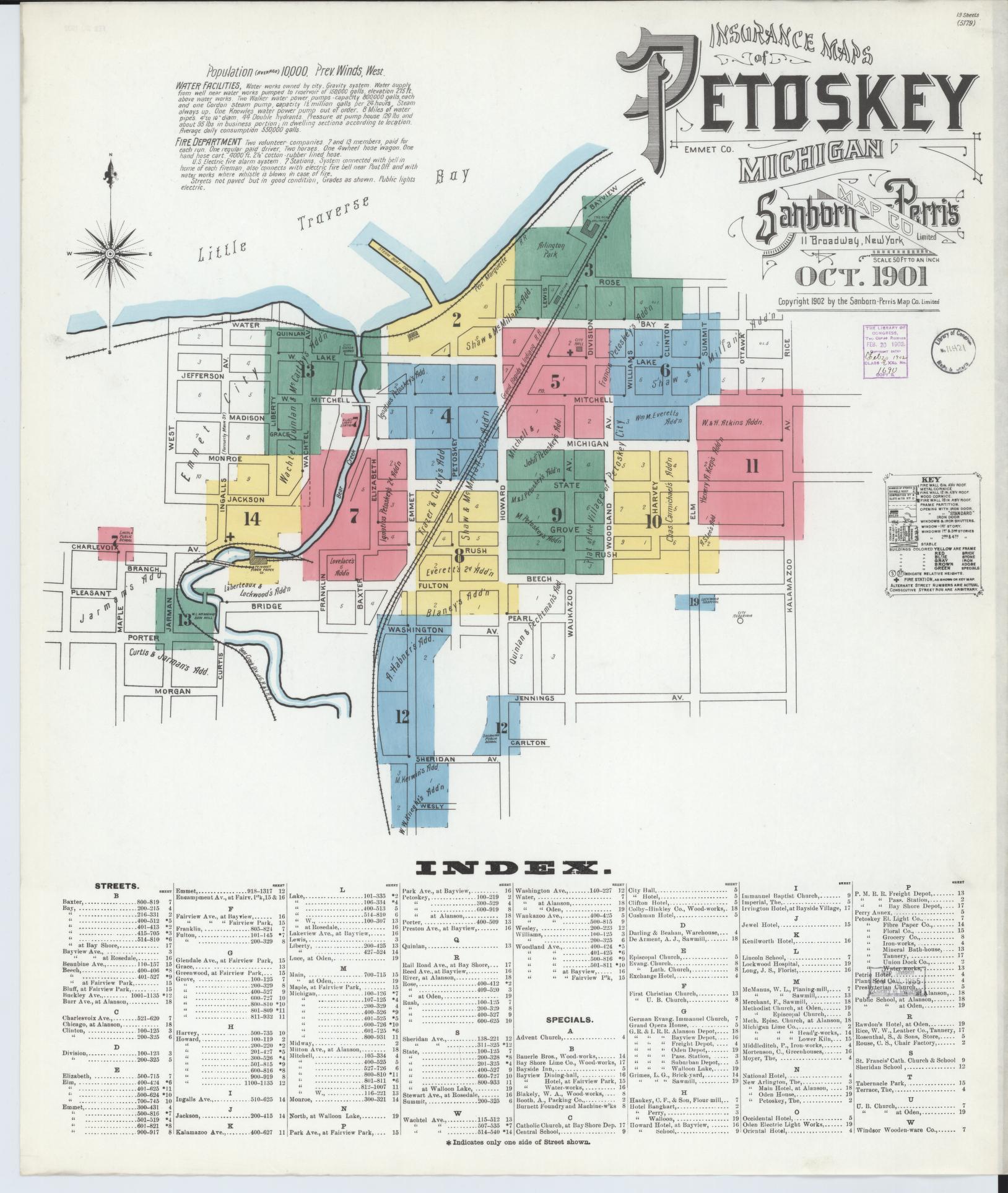 Sanborn Fire Insurance Map from Petoskey, Emmet County, Michigan (1901), Sheet #0001 - Complete Map Set gallery image, historic Sanborn map, vintage wall art, Michigan Michigan