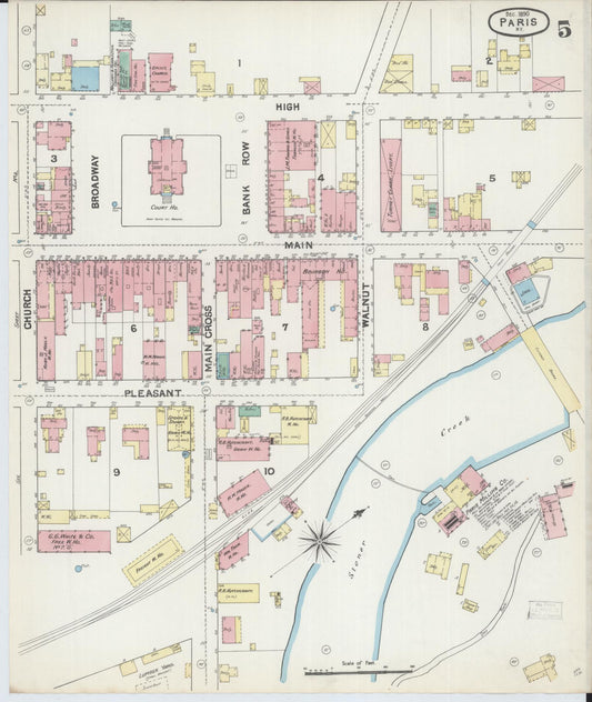 Sanborn Fire Insurance Map from Paris, Bourbon County, Kentucky (1890), Sheet #0005 - Historic Sanborn Fire Insurance Map Print, vintage old map wall art, antique decor, genealogy gift, Kentucky Kentucky map
