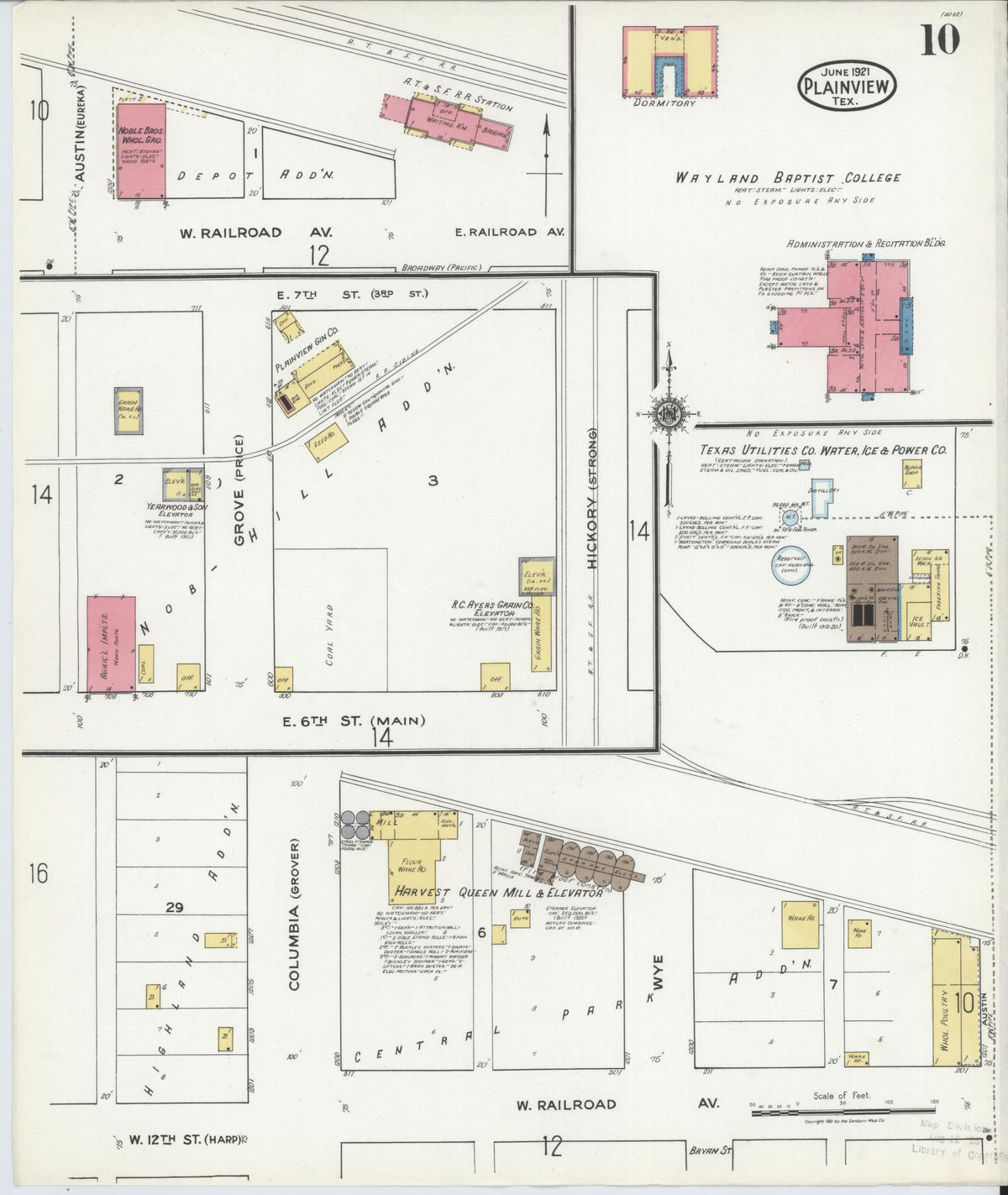 Sanborn Fire Insurance Map from Plainview, Hale County, Texas (1921), Sheet #0010 - Complete Map Set gallery image, historic Sanborn map, vintage wall art, Texas Texas
