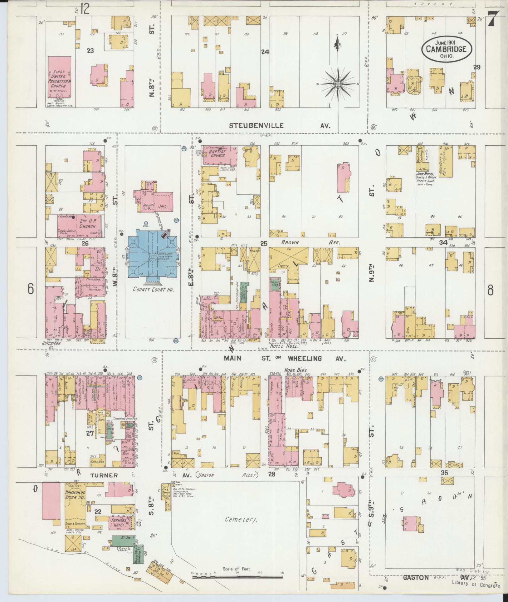 Sanborn Fire Insurance Map from Cambridge, Guernsey County, Ohio (1901), Sheet #0007 - Complete Map Set gallery image, historic Sanborn map, vintage wall art, Ohio Ohio