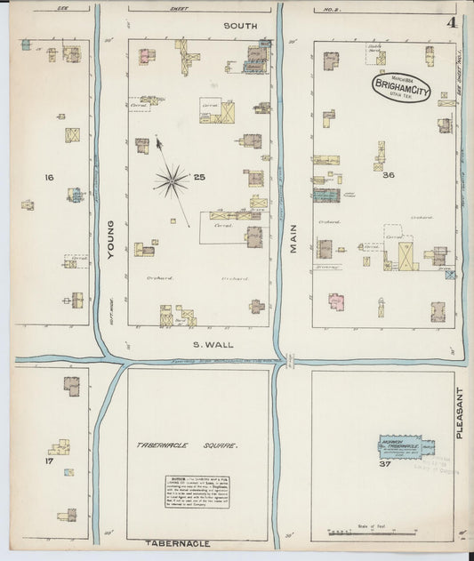 Sanborn Fire Insurance Map from Brigham City, Box Elder County, Utah (1884), Sheet #0004 - Historic Sanborn Fire Insurance Map Print, vintage old map wall art, antique decor, genealogy gift, Utah Utah map