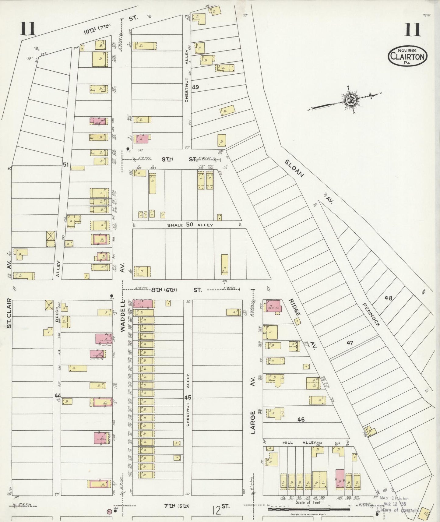 Sanborn Fire Insurance Map from Clairton, Allegheny County, Pennsylvania (1924), Sheet #0011 - Historic Sanborn Fire Insurance Map Print, vintage old map wall art, antique decor, genealogy gift, Pennsylvania Pennsylvania map