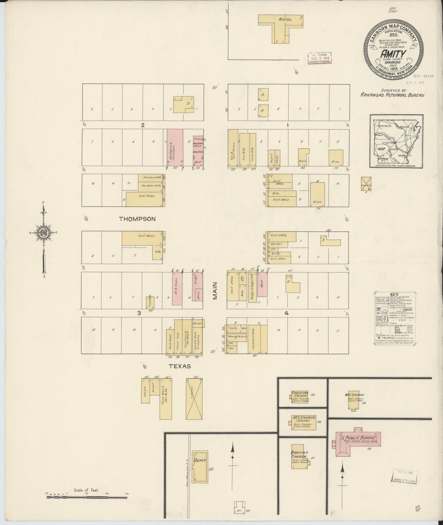 Sanborn Fire Insurance Map from Amity, Clark County, Arkansas (1913), Sheet #0001 - Historic Sanborn Fire Insurance Map Print, vintage old map wall art, antique decor, genealogy gift, Arkansas Arkansas map