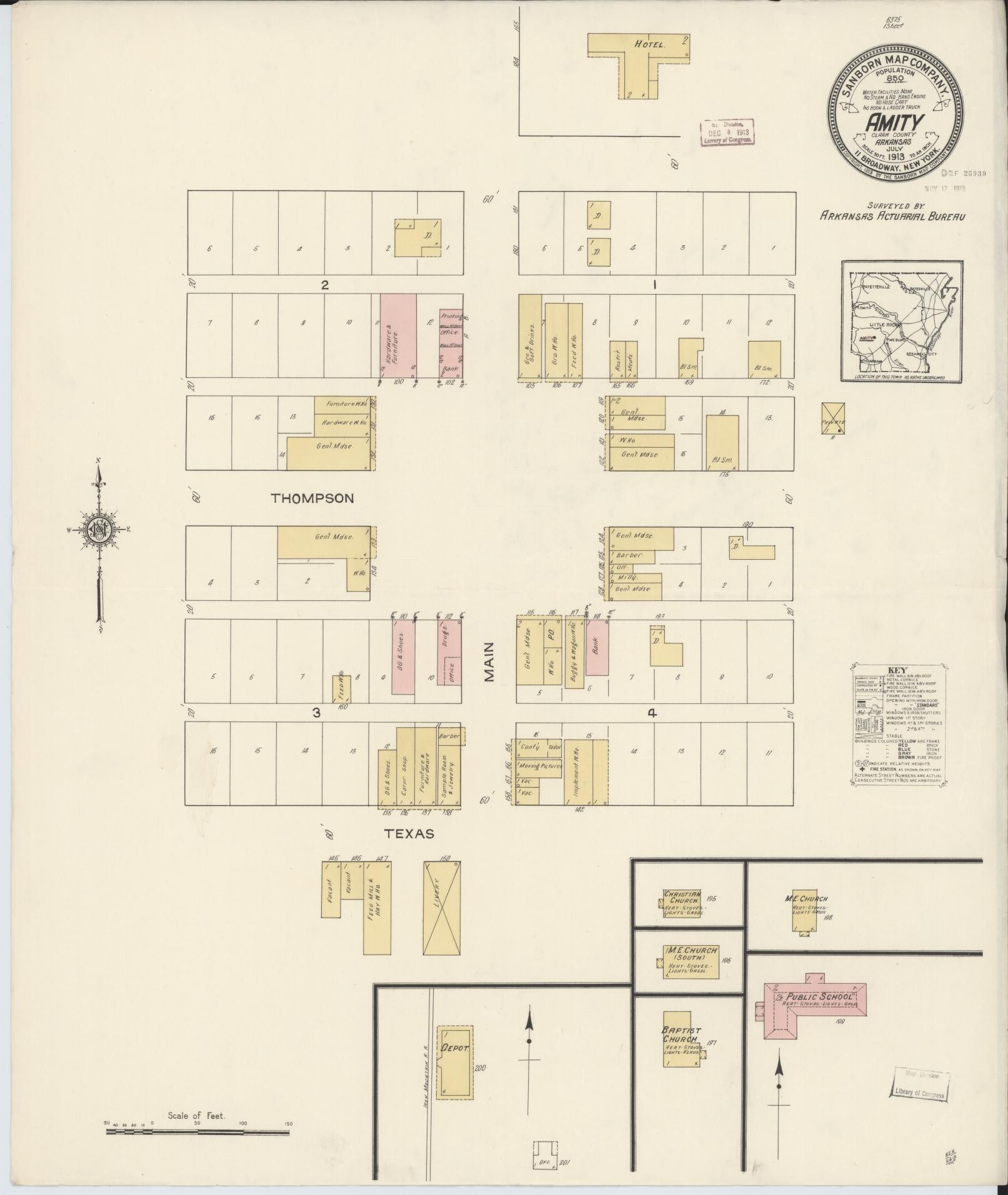 Sanborn Fire Insurance Map from Amity, Clark County, Arkansas (1913), Sheet #0001 - Historic Sanborn Fire Insurance Map Print, vintage old map wall art, antique decor, genealogy gift, Arkansas Arkansas map