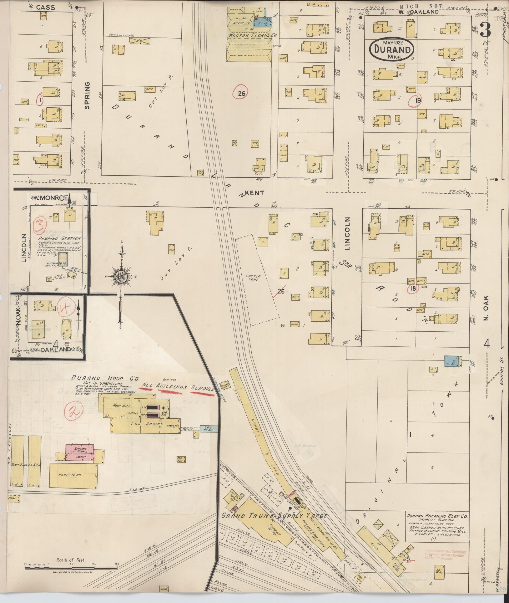 Sanborn Fire Insurance Map from Durand, Shiawassee County, Michigan (1944), Sheet #0003 - Complete Map Set gallery image, historic Sanborn map, vintage wall art, Michigan Michigan