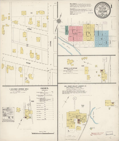 Sanborn Fire Insurance Map from Fortuna, Humboldt County, California (1911), Sheet #0001 - Complete Map Set gallery image, historic Sanborn map, vintage wall art, California California