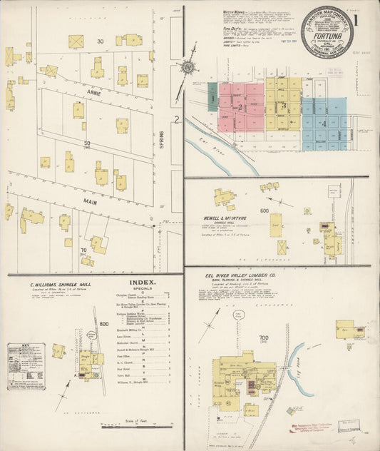 Sanborn Fire Insurance Map from Fortuna, Humboldt County, California (1911), Sheet #0001 - Complete Map Set gallery image, historic Sanborn map, vintage wall art, California California
