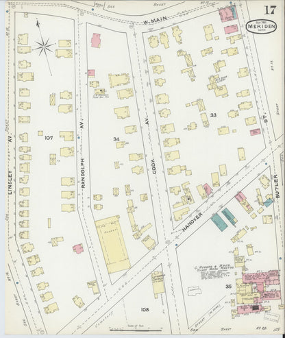 Sanborn Fire Insurance Map from Meriden, New Haven County, Connecticut (1891), Sheet #0017 - Complete Map Set gallery image, historic Sanborn map, vintage wall art, Connecticut Connecticut