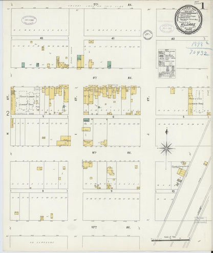 Sanborn Fire Insurance Map from Kildare, Kay County, Oklahoma (1898), Sheet #0001 - Complete Map Set gallery image, historic Sanborn map, vintage wall art, Oklahoma Oklahoma