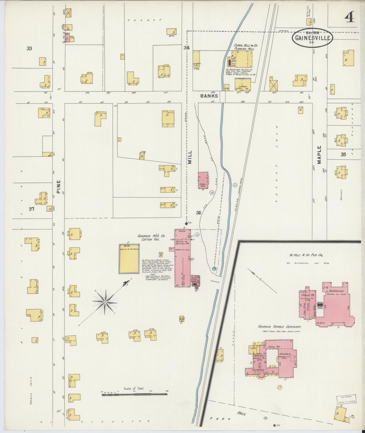 Sanborn Fire Insurance Map from Gainesville, Hall County, Georgia (1898), Sheet #0004 - Historic Sanborn Fire Insurance Map Print, vintage old map wall art, antique decor, genealogy gift, Georgia Georgia map