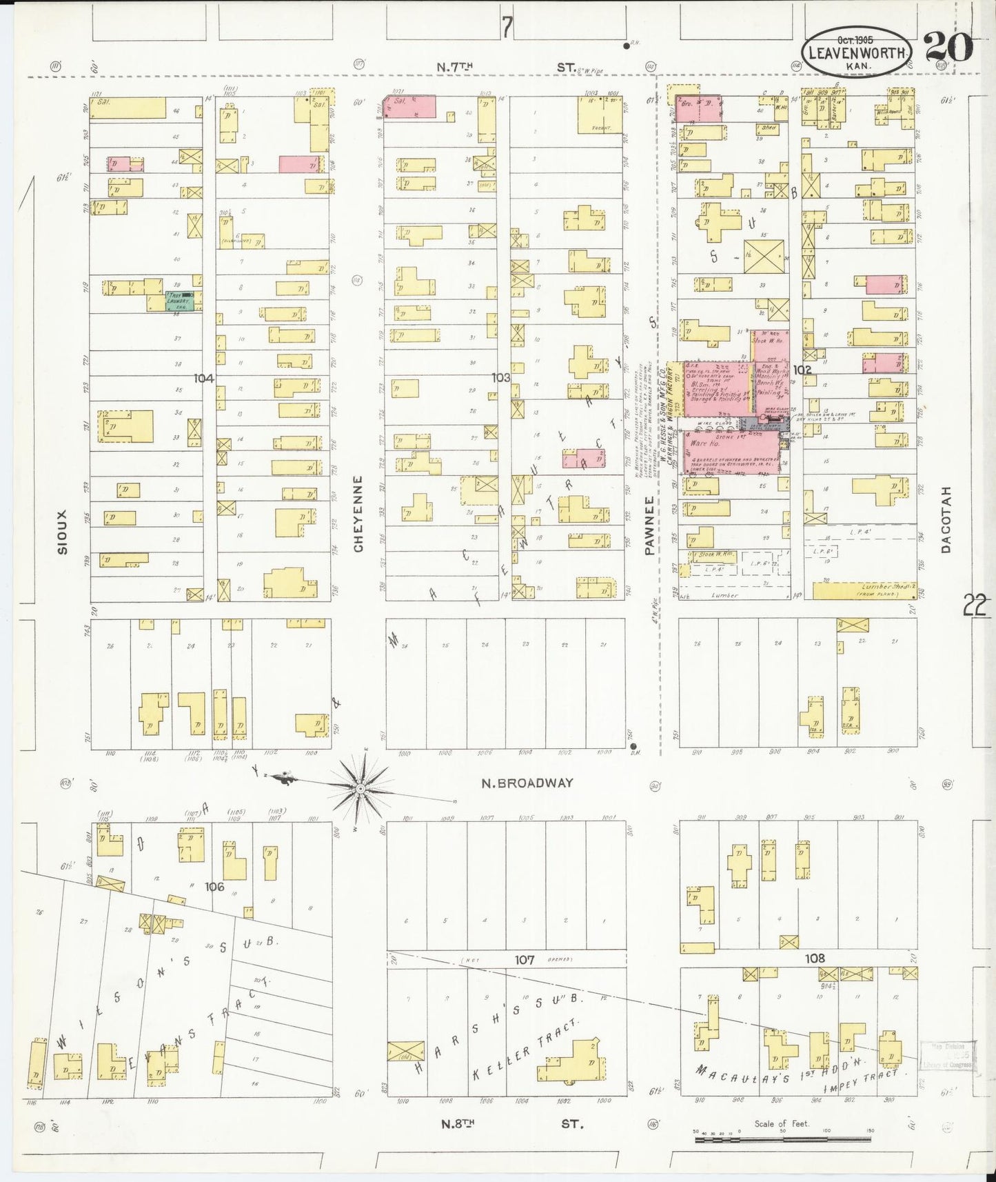 Sanborn Fire Insurance Map from Leavenworth, Leavenworth County, Kansas (1905), Sheet #0021 - Complete Map Set gallery image, historic Sanborn map, vintage wall art, Kansas Kansas