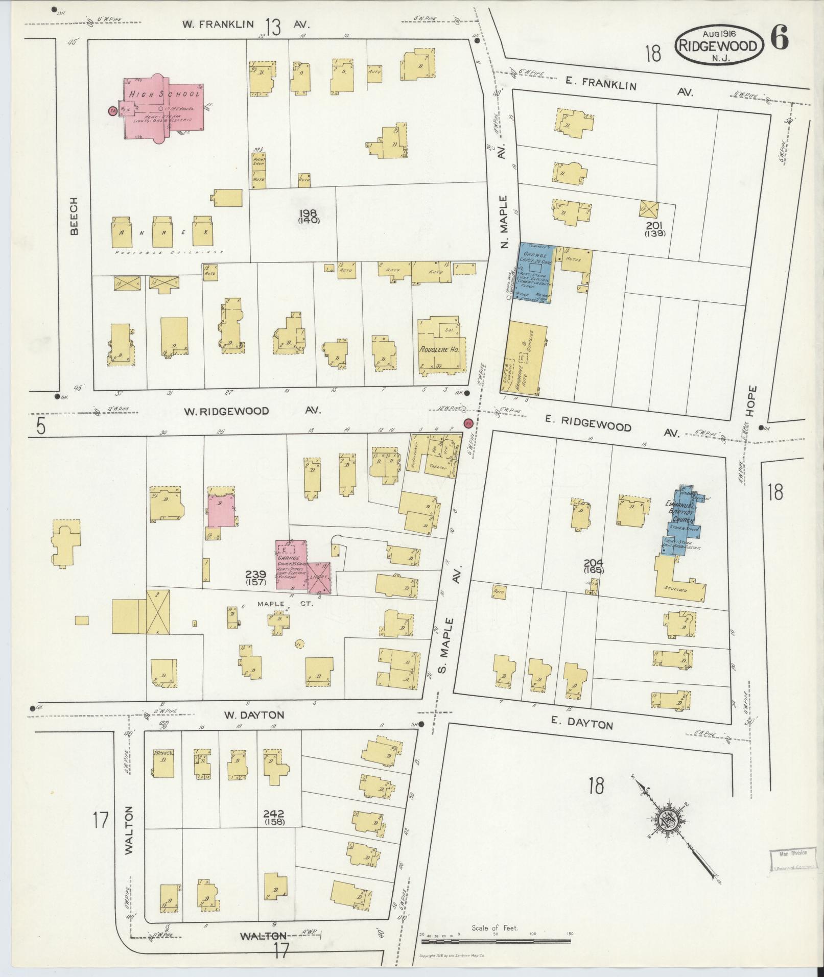 Sanborn Fire Insurance Map from Ridgewood, Bergen County, New Jersey (1916), Sheet #0006 - Complete Map Set gallery image, historic Sanborn map, vintage wall art, New Jersey New Jersey