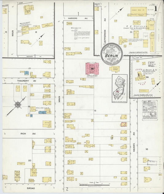 Sanborn Fire Insurance Map from Berlin, Camden County, New Jersey (1917), Sheet #0001 - Historic Sanborn Fire Insurance Map Print, vintage old map wall art, antique decor, genealogy gift, New Jersey New Jersey map