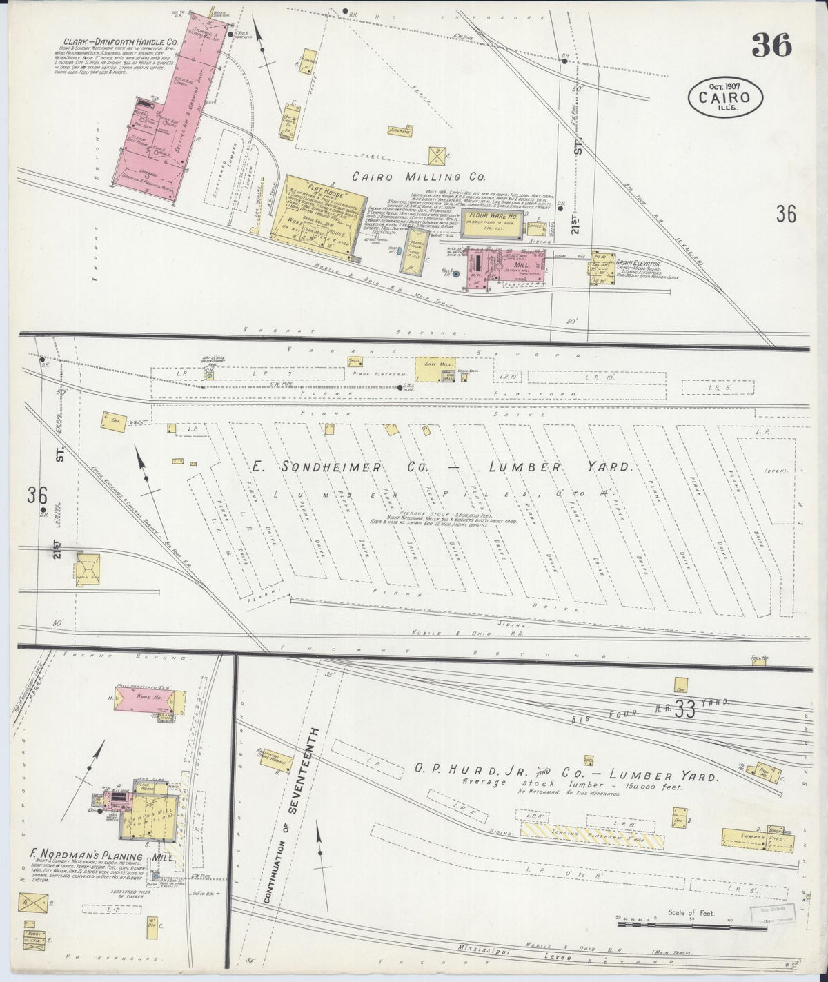 Sanborn Fire Insurance Map from Cairo, Alexander County, Illinois (1907), Sheet #0036 - Complete Map Set gallery image, historic Sanborn map, vintage wall art, Illinois Illinois
