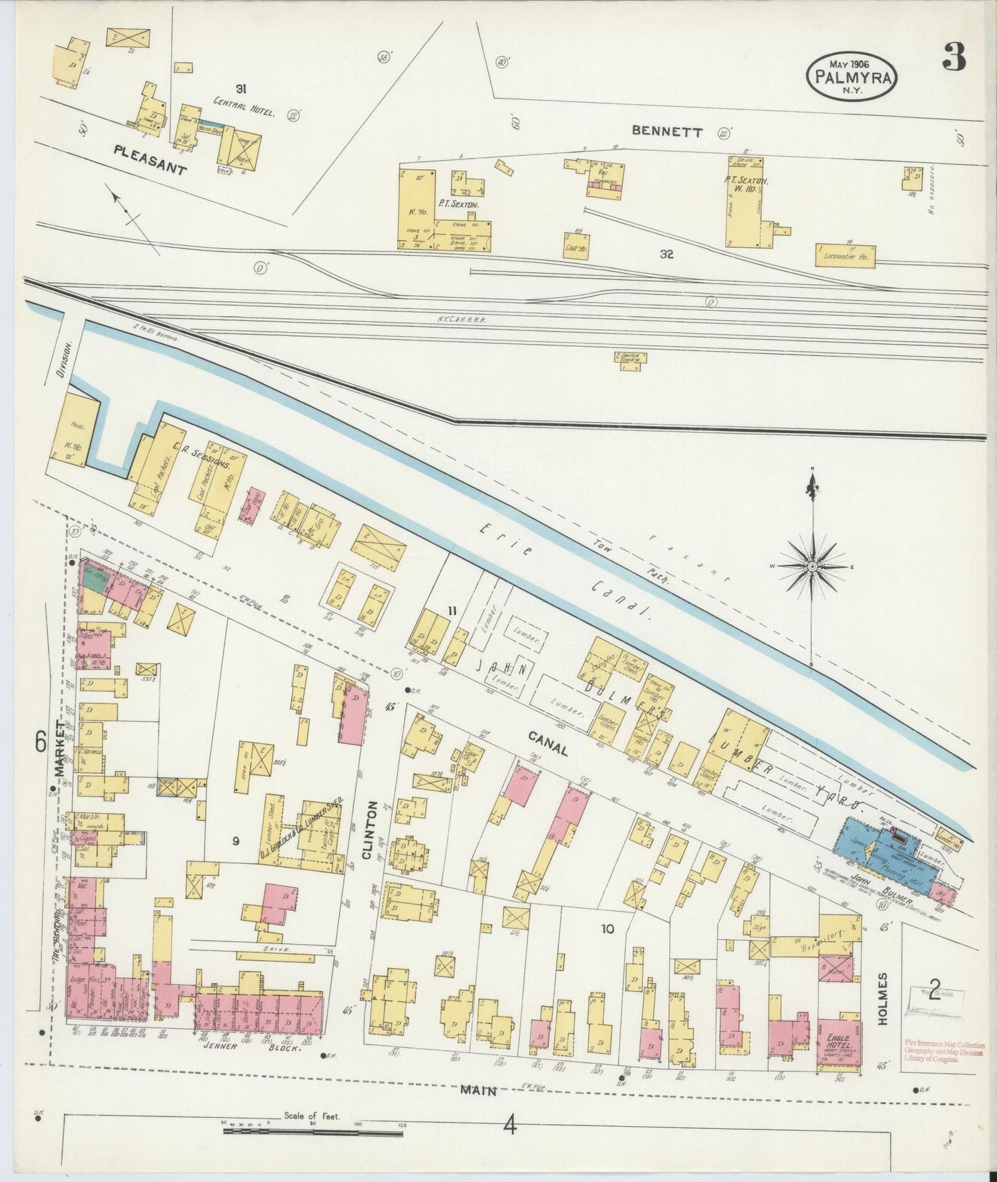 Sanborn Fire Insurance Map from Palmyra, Wayne County, New York (1906), Sheet #0003 - Historic Sanborn Fire Insurance Map Print, vintage old map wall art, antique decor, genealogy gift, New York New York map
