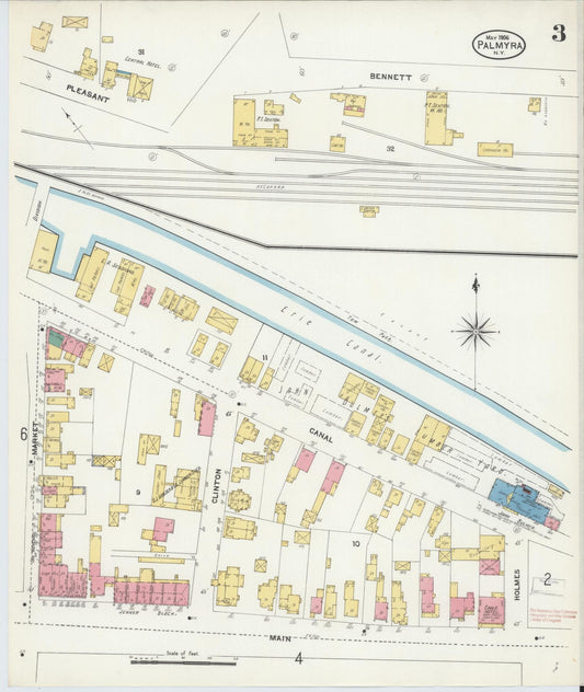 Sanborn Fire Insurance Map from Palmyra, Wayne County, New York (1906), Sheet #0003 - Historic Sanborn Fire Insurance Map Print, vintage old map wall art, antique decor, genealogy gift, New York New York map