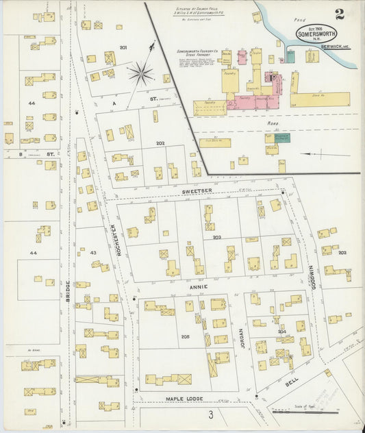 Sanborn Fire Insurance Map from Somersworth, Strafford County, New Hampshire (1905), Sheet #0002 - Historic Sanborn Fire Insurance Map Print, vintage old map wall art, antique decor, genealogy gift, Maine Maine map