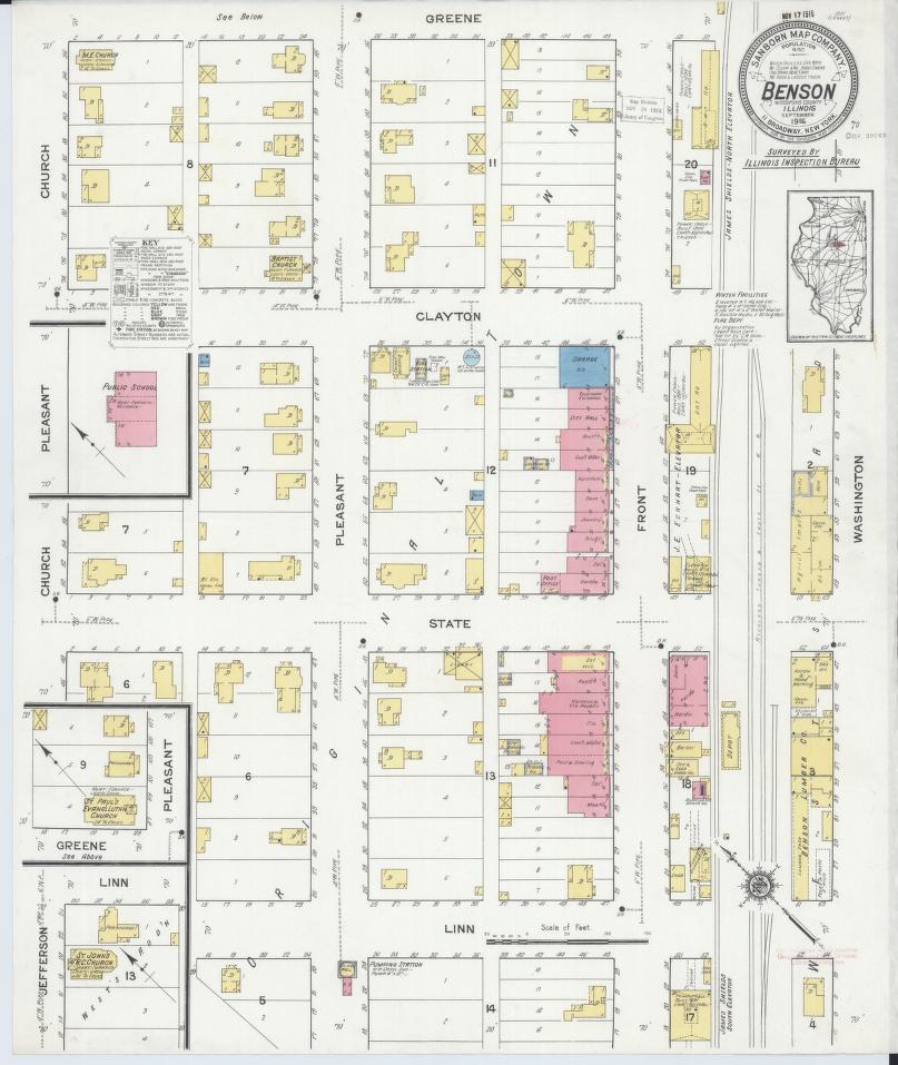 Sanborn Fire Insurance Map from Benson, Woodford County, Illinois. (1916) – Map View