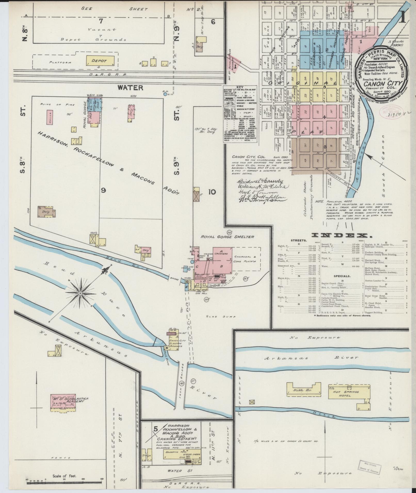 Sanborn Fire Insurance Map from Canon City, Fremont County, Colorado (1890), Sheet #0001 - Complete Map Set gallery image, historic Sanborn map, vintage wall art, Colorado Colorado