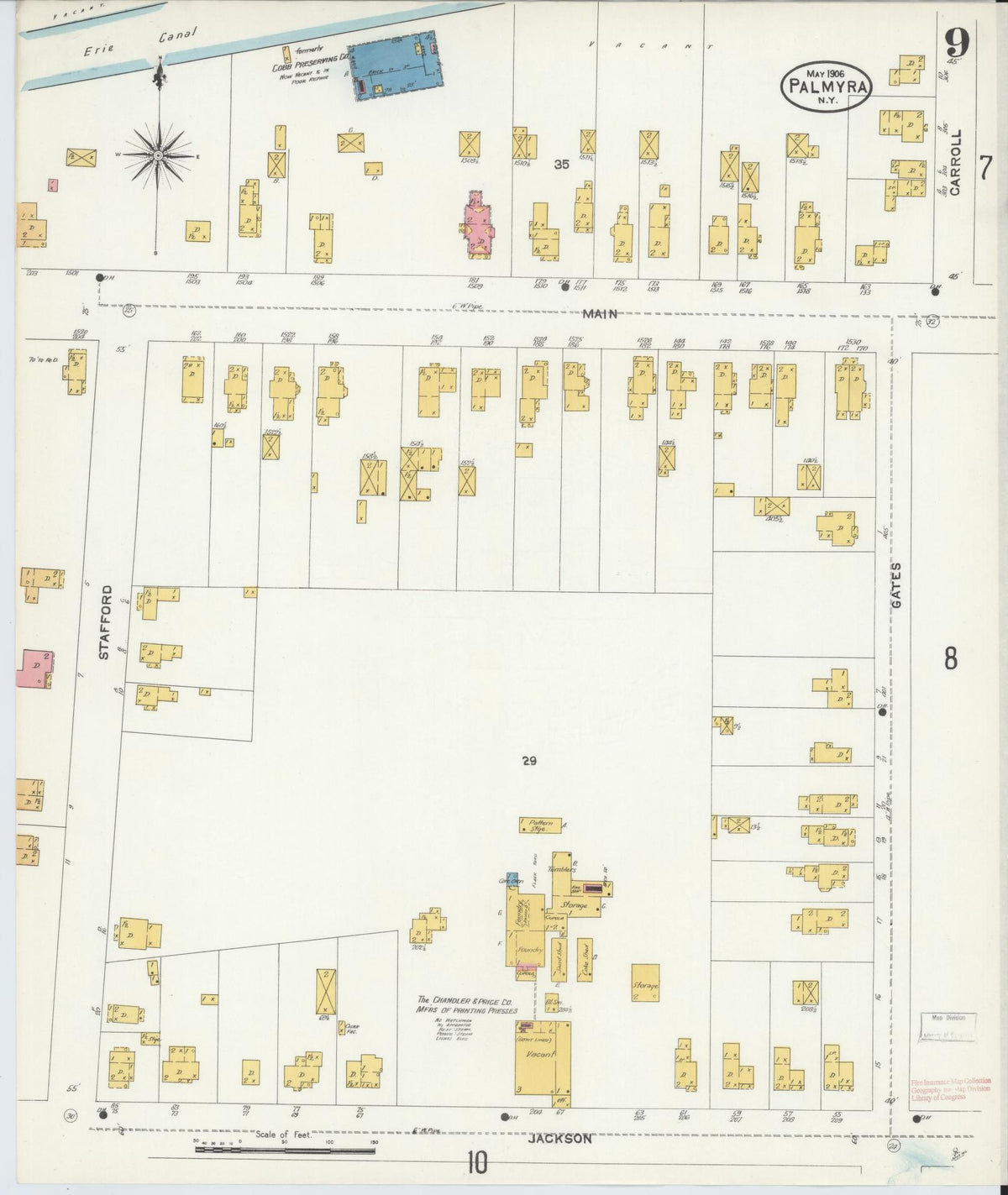 Sanborn Fire Insurance Map from Palmyra, Wayne County, New York (1906), Sheet #0009 - Historic Sanborn Fire Insurance Map Print, vintage old map wall art, antique decor, genealogy gift, New York New York map