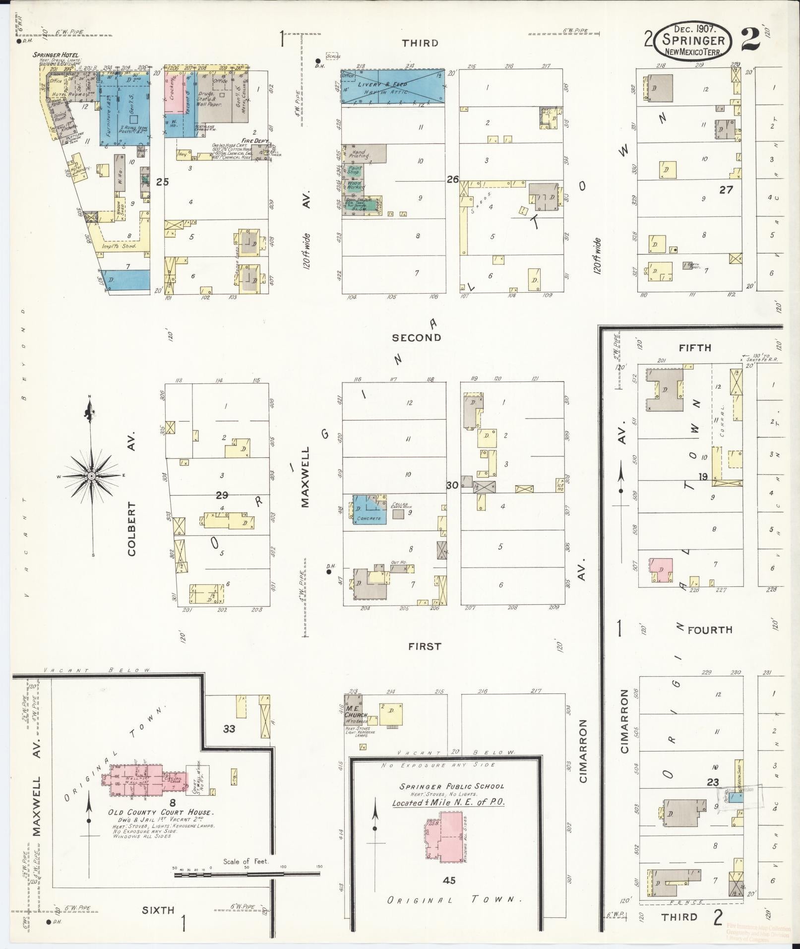 Sanborn Fire Insurance Map from Springer, Colfax County, New Mexico (1908), Sheet #0002 - Historic Sanborn Fire Insurance Map Print, vintage old map wall art, antique decor, genealogy gift, New Mexico New Mexico map