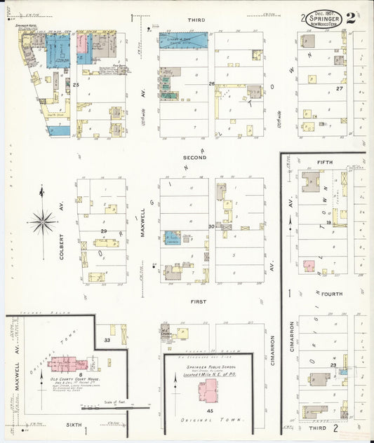 Sanborn Fire Insurance Map from Springer, Colfax County, New Mexico (1908), Sheet #0002 - Historic Sanborn Fire Insurance Map Print, vintage old map wall art, antique decor, genealogy gift, New Mexico New Mexico map