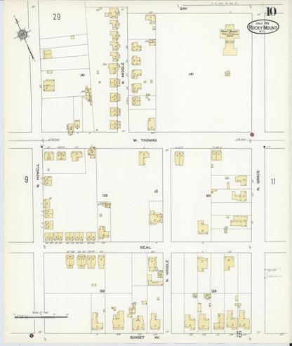 Sanborn Fire Insurance Map from Rocky Mount, Edgecombe And Nash Counties, North Carolina (1912), Sheet #0010 - Complete Map Set gallery image, historic Sanborn map, vintage wall art, North Carolina North Carolina