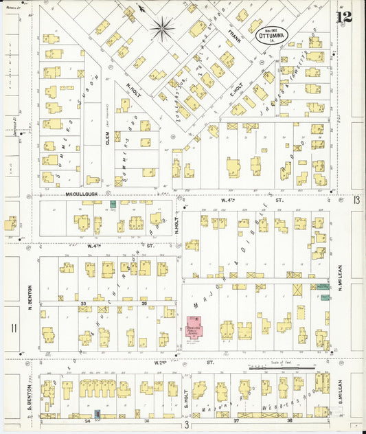 Sanborn Fire Insurance Map from Ottumwa, Wapello County, Iowa (1902), Sheet #0012 - Historic Sanborn Fire Insurance Map Print, vintage old map wall art