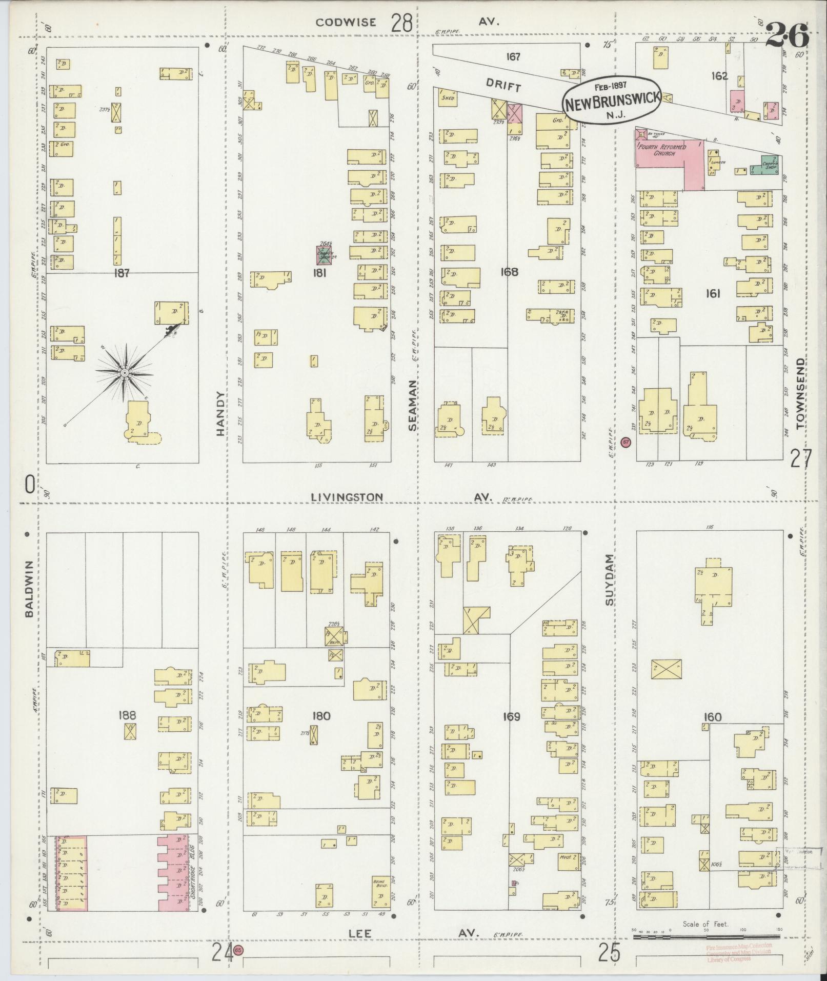 Sanborn Fire Insurance Map from New Brunswick, Middlesex County, New Jersey (1897), Sheet #0026 - Historic Sanborn Fire Insurance Map Print, vintage old map wall art, antique decor, genealogy gift, New Jersey New Jersey map