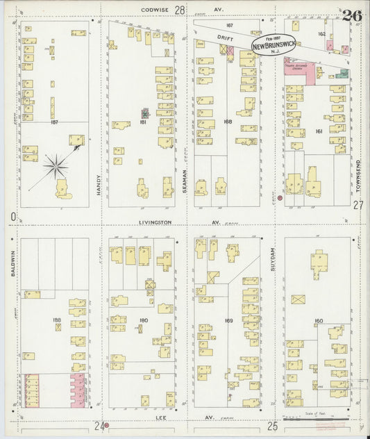 Sanborn Fire Insurance Map from New Brunswick, Middlesex County, New Jersey (1897), Sheet #0026 - Historic Sanborn Fire Insurance Map Print, vintage old map wall art, antique decor, genealogy gift, New Jersey New Jersey map
