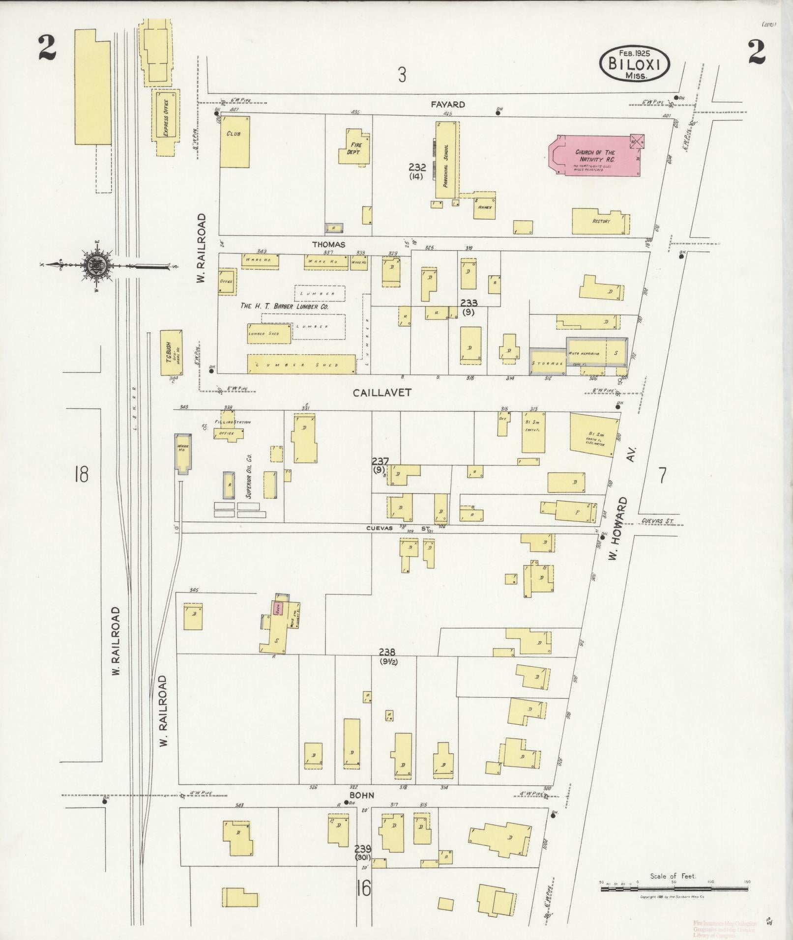 Sanborn Fire Insurance Map from Biloxi, Harrison County, Mississippi (1925), Sheet #0002 - Historic Sanborn Fire Insurance Map Print, vintage old map wall art, antique decor, genealogy gift, Mississippi Mississippi map