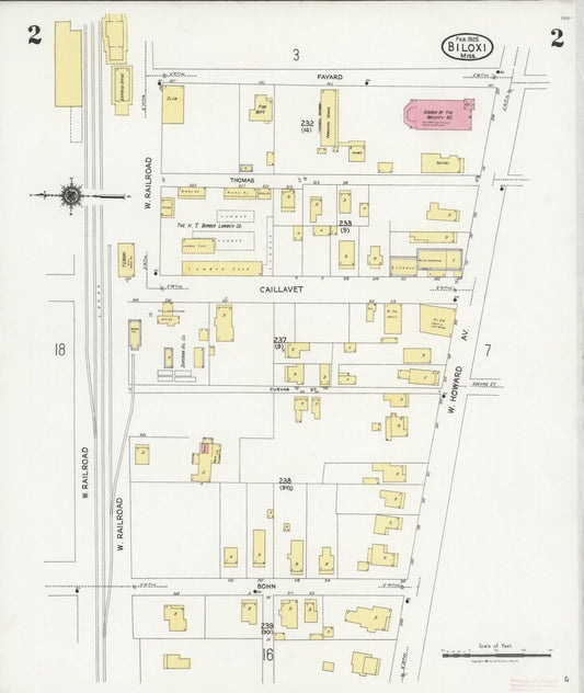 Sanborn Fire Insurance Map from Biloxi, Harrison County, Mississippi (1925), Sheet #0002 - Historic Sanborn Fire Insurance Map Print, vintage old map wall art, antique decor, genealogy gift, Mississippi Mississippi map
