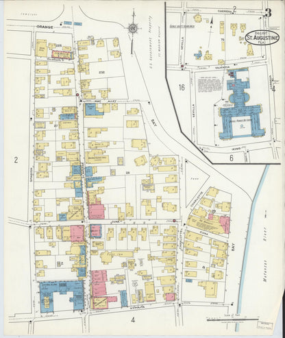Sanborn Fire Insurance Map from Saint Augustine, Saint John's County, Florida (1917), Sheet #0003 - Historic Sanborn Fire Insurance Map Print, vintage old map wall art, antique decor, genealogy gift, Florida Florida map