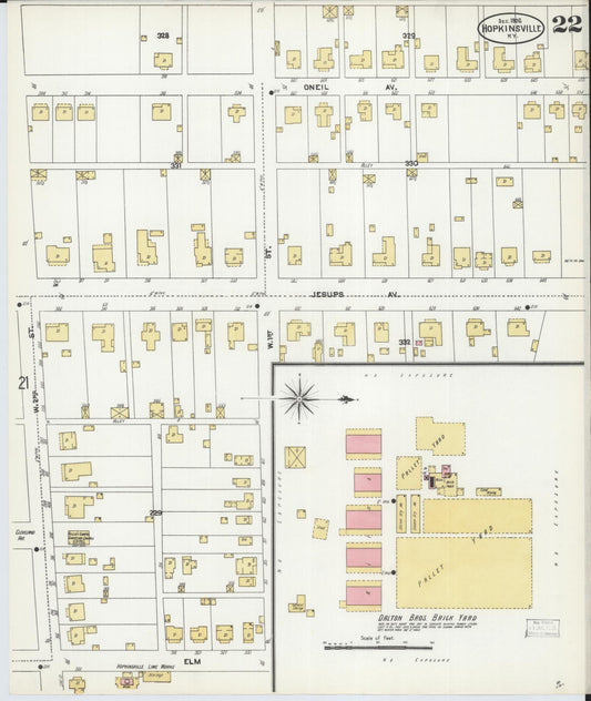 Sanborn Fire Insurance Map from Hopkinsville, Christian County, Kentucky (1906), Sheet #0022 - Historic Sanborn Fire Insurance Map Print, vintage old map wall art, antique decor, genealogy gift, Kentucky Kentucky map