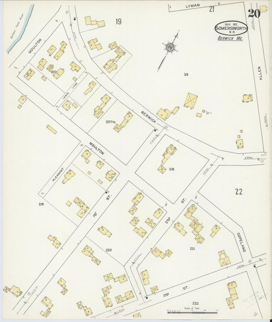 Sanborn Fire Insurance Map from Somersworth, Strafford County, New Hampshire (1912), Sheet #0020 - Historic Sanborn Fire Insurance Map Print, vintage old map wall art, antique decor, genealogy gift, Maine Maine map