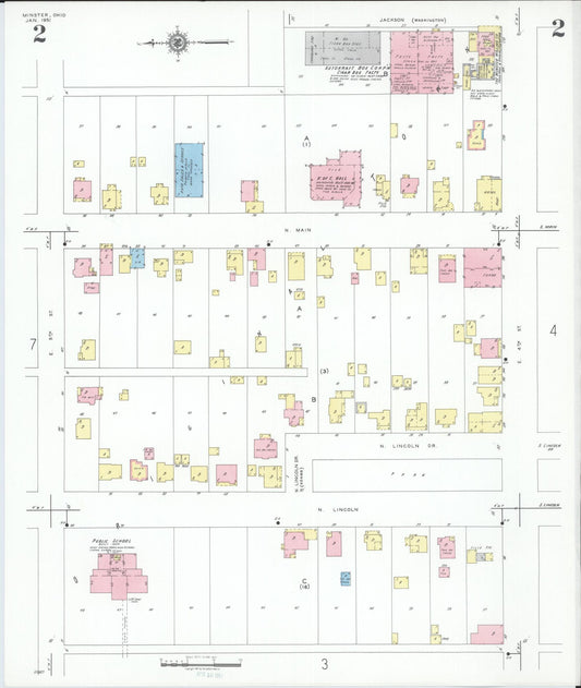 Sanborn Fire Insurance Map from Minster, Auglaize County, Ohio (1951), Sheet #0002 - Historic Sanborn Fire Insurance Map Print, vintage old map wall art, antique decor, genealogy gift, Ohio Ohio map