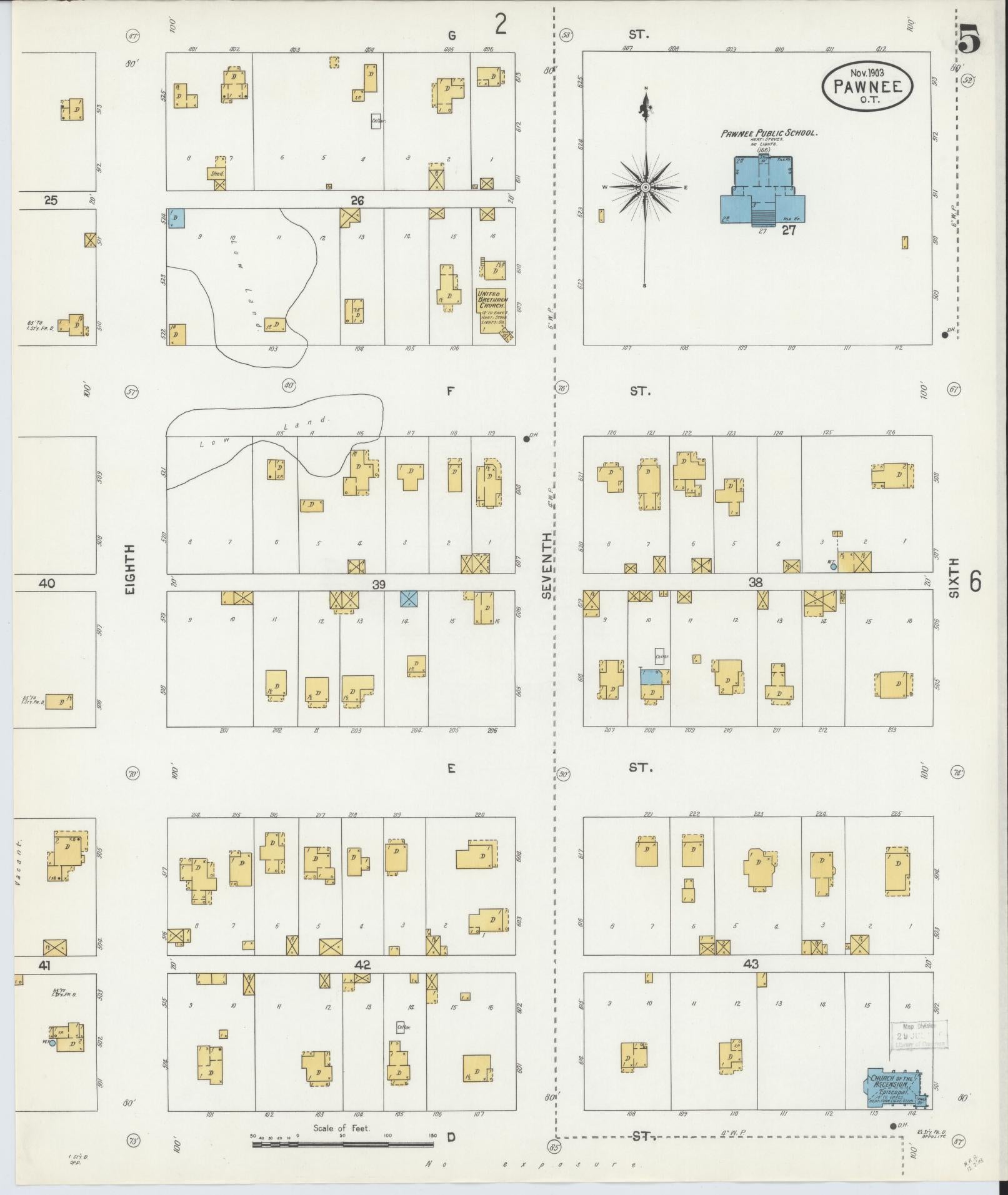 Sanborn Fire Insurance Map from Pawnee, Pawnee County, Oklahoma (1903), Sheet #0005 - Historic Sanborn Fire Insurance Map Print, vintage old map wall art, antique decor, genealogy gift, Oklahoma Oklahoma map