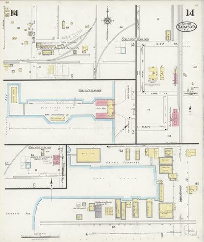 Sanborn Fire Insurance Map from Sarasota, Sarasota County, Florida (1925), Sheet #0014 - Complete Map Set gallery image, historic Sanborn map, vintage wall art, Florida Florida
