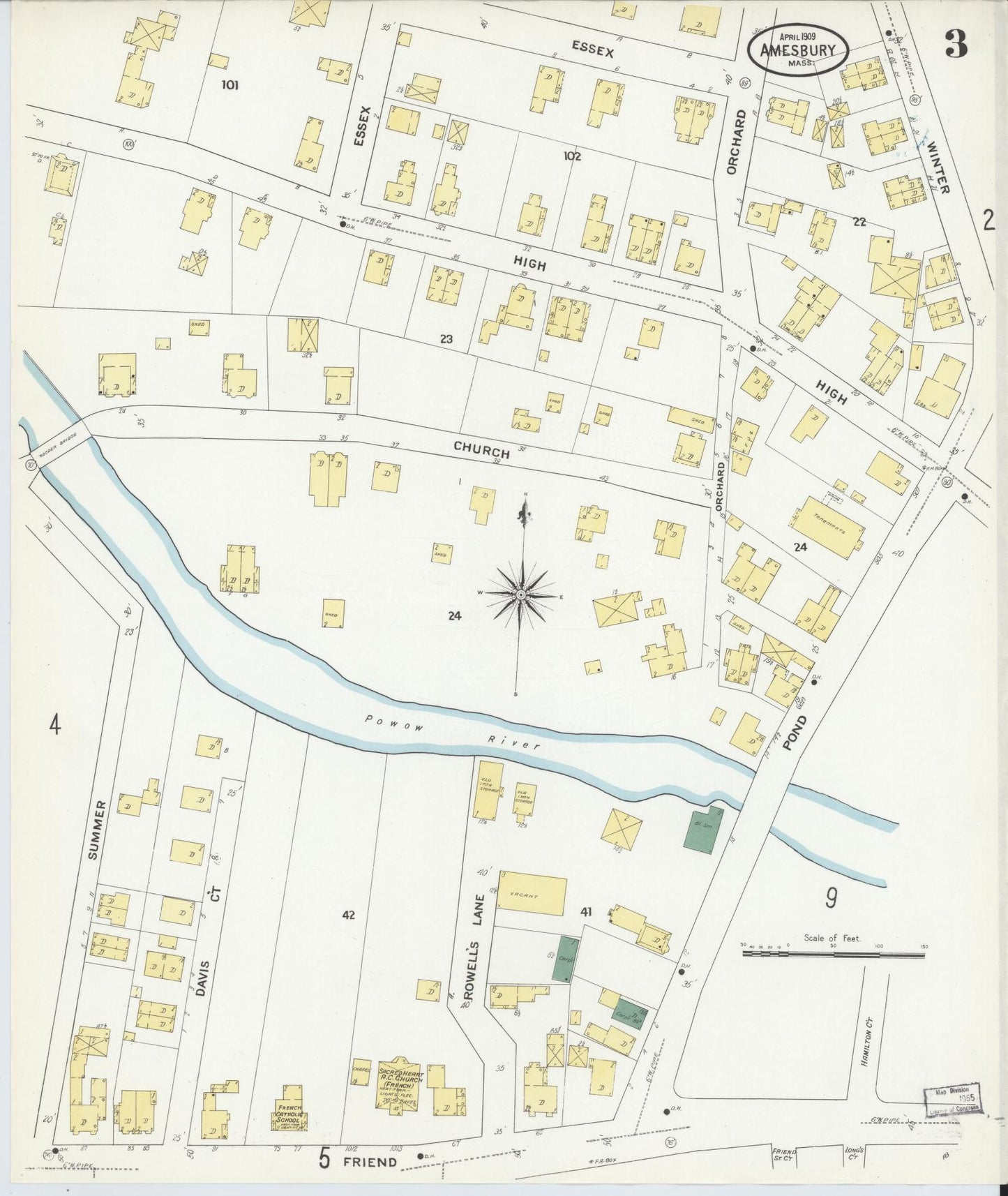 Sanborn Fire Insurance Map from Amesbury, Essex County, Massachusetts (1909), Sheet #0003 - Complete Map Set gallery image, historic Sanborn map, vintage wall art, Massachusetts Massachusetts