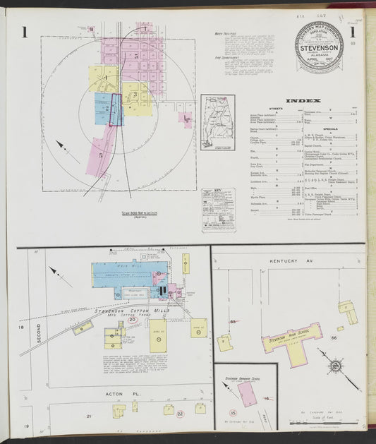 Sanborn Fire Insurance Map from Stevenson, Jackson County, Alabama (1927), Sheet #0001 - Historic Sanborn Fire Insurance Map Print, vintage old map wall art, antique decor, genealogy gift, Alabama Alabama map