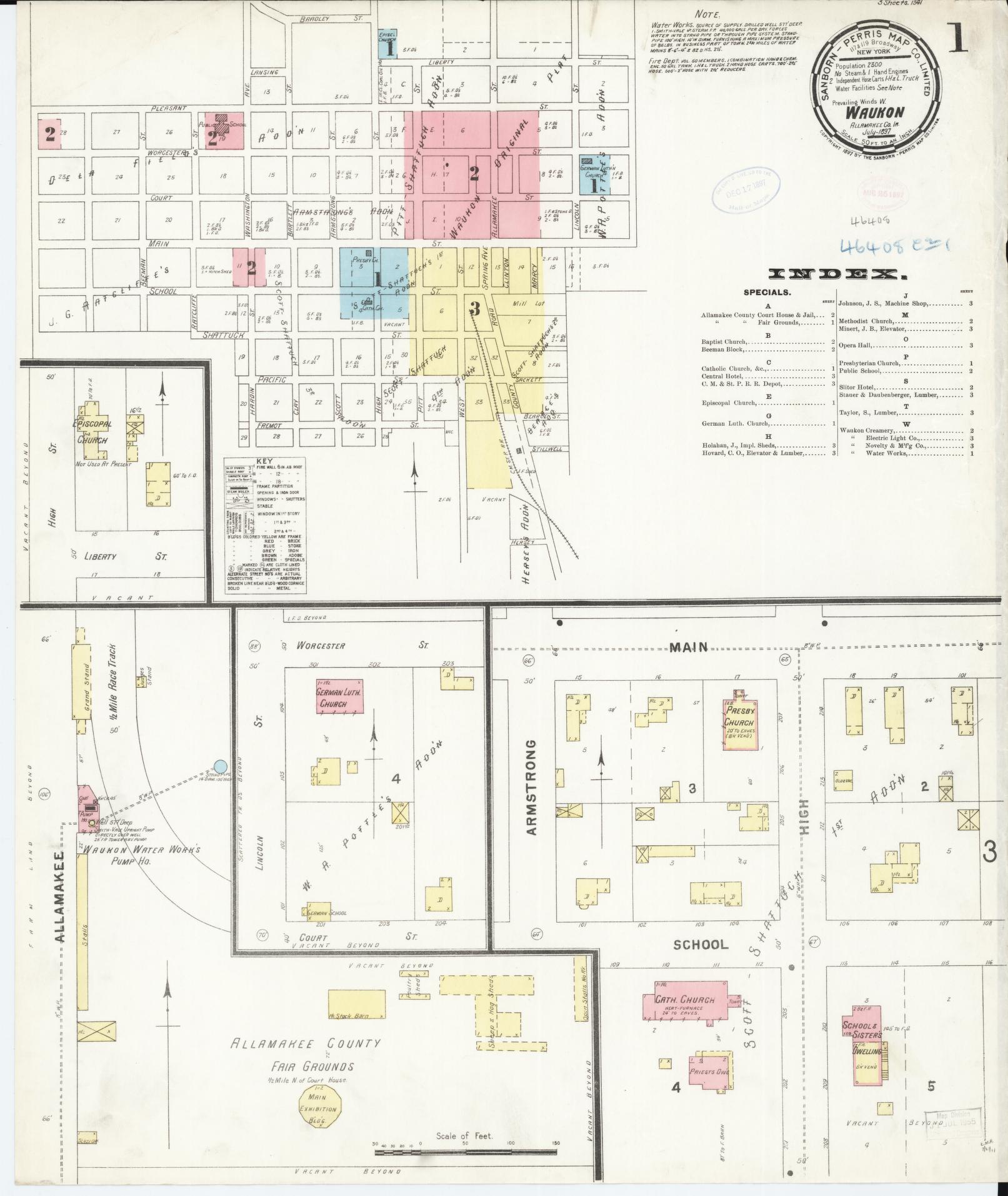 Sanborn Fire Insurance Map from Waukon, Allamakee County, Iowa (1897), Sheet #0001 - Historic Sanborn Fire Insurance Map Print