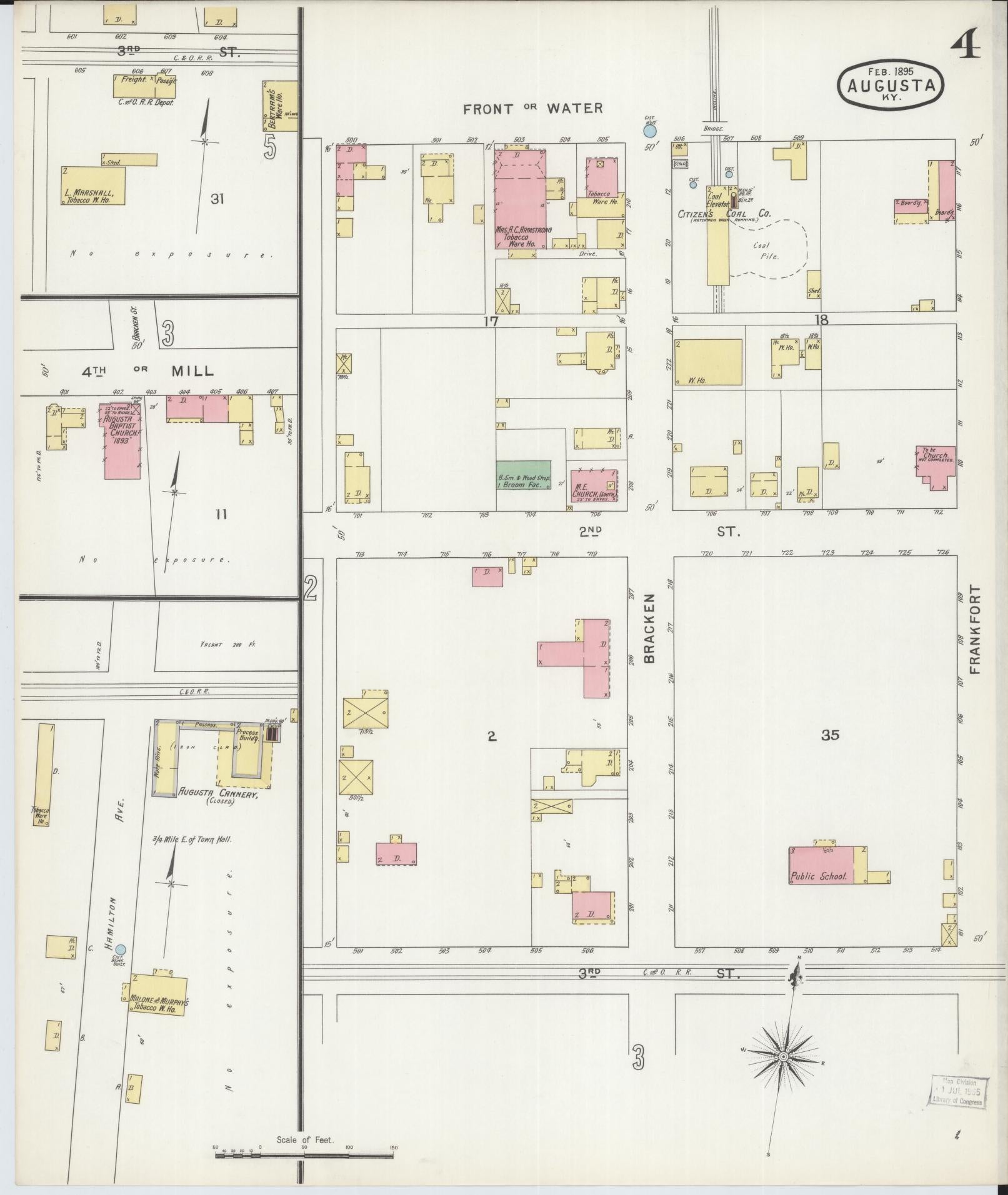Sanborn Fire Insurance Map from Augusta, Bracken County, Kentucky (1895), Sheet #0004 - Complete Map Set gallery image, historic Sanborn map, vintage wall art, Kentucky Kentucky