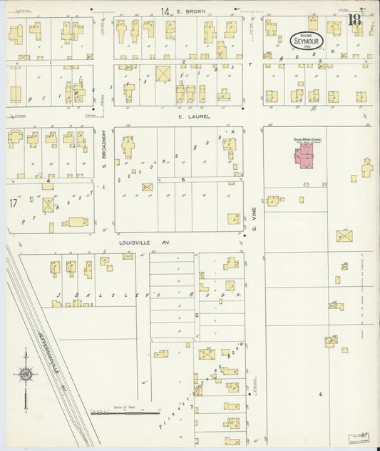 Sanborn Fire Insurance Map from Seymour, Jackson County, Indiana (1913), Sheet #0018 - Historic Sanborn Fire Insurance Map Print, vintage old map wall art, antique decor, genealogy gift, Indiana Indiana map