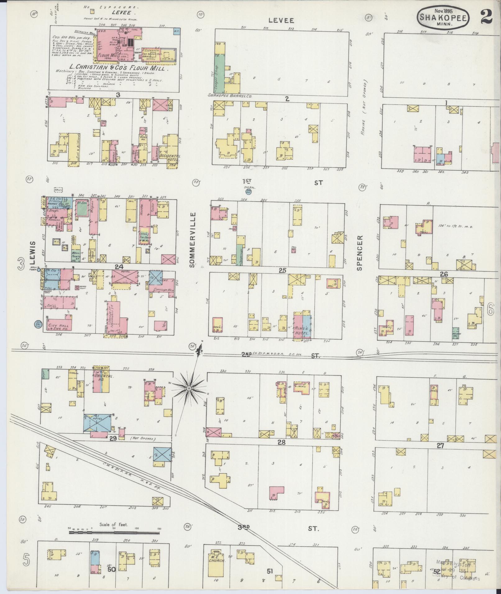 Sanborn Fire Insurance Map from Shakopee, Scott County, Minnesota (1895), Sheet #0002 - Complete Map Set gallery image, historic Sanborn map, vintage wall art, Minnesota Minnesota