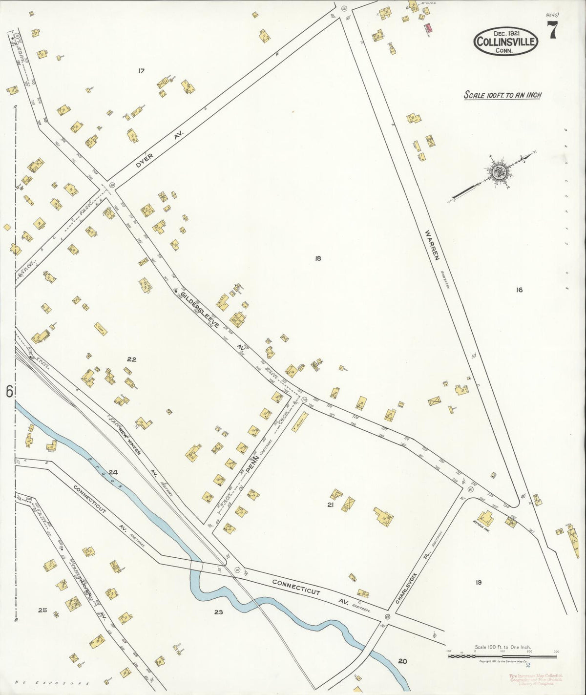 Sanborn Fire Insurance Map from Collinsville, Hartford County, Connecticut (1921), Sheet #0007 - Complete Map Set gallery image, historic Sanborn map, vintage wall art, Connecticut Connecticut