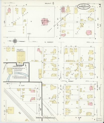 Sanborn Fire Insurance Map from North Manchester, Wabash County, Indiana (1914), Sheet #0007 - Complete Map Set gallery image, historic Sanborn map, vintage wall art, Indiana Indiana